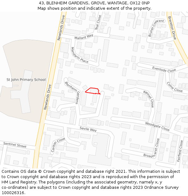 43, BLENHEIM GARDENS, GROVE, WANTAGE, OX12 0NP: Location map and indicative extent of plot