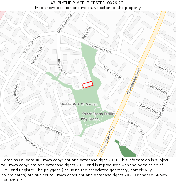 43, BLYTHE PLACE, BICESTER, OX26 2GH: Location map and indicative extent of plot