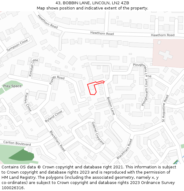 43, BOBBIN LANE, LINCOLN, LN2 4ZB: Location map and indicative extent of plot