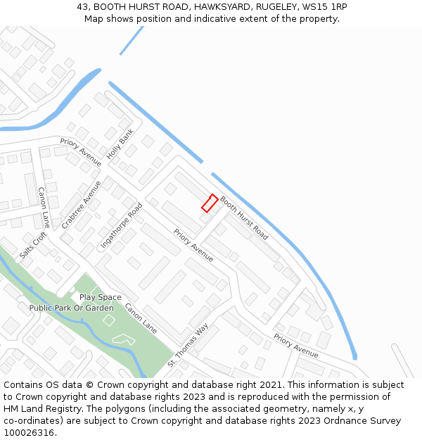 43, BOOTH HURST ROAD, HAWKSYARD, RUGELEY, WS15 1RP: Location map and indicative extent of plot