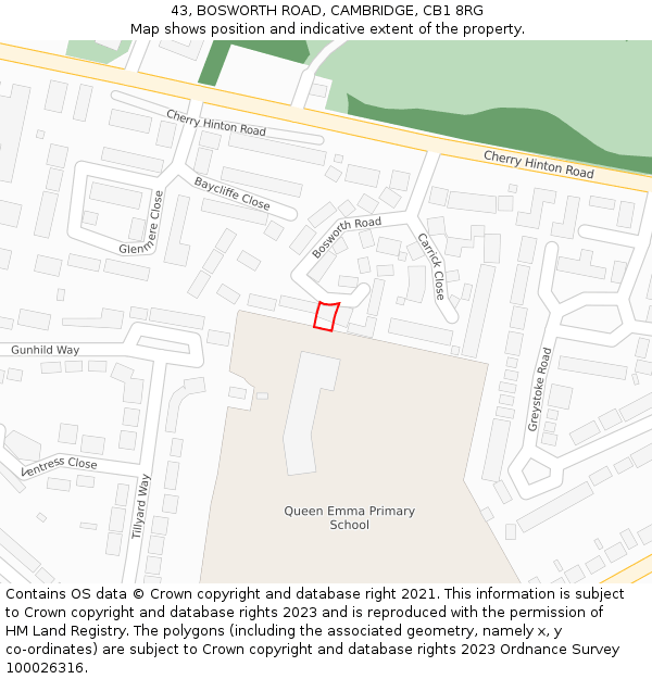 43, BOSWORTH ROAD, CAMBRIDGE, CB1 8RG: Location map and indicative extent of plot