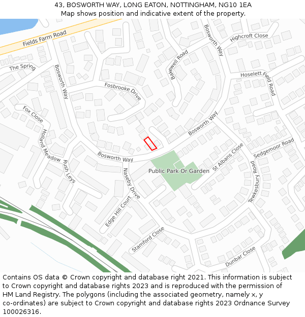 43, BOSWORTH WAY, LONG EATON, NOTTINGHAM, NG10 1EA: Location map and indicative extent of plot