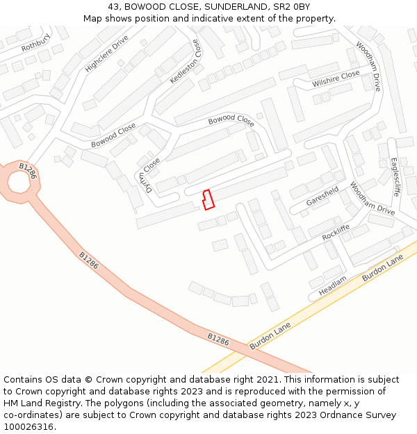 43, BOWOOD CLOSE, SUNDERLAND, SR2 0BY: Location map and indicative extent of plot