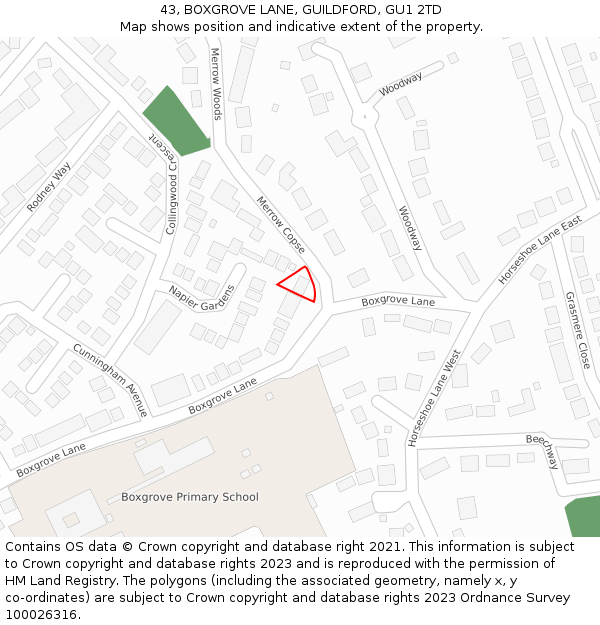 43, BOXGROVE LANE, GUILDFORD, GU1 2TD: Location map and indicative extent of plot
