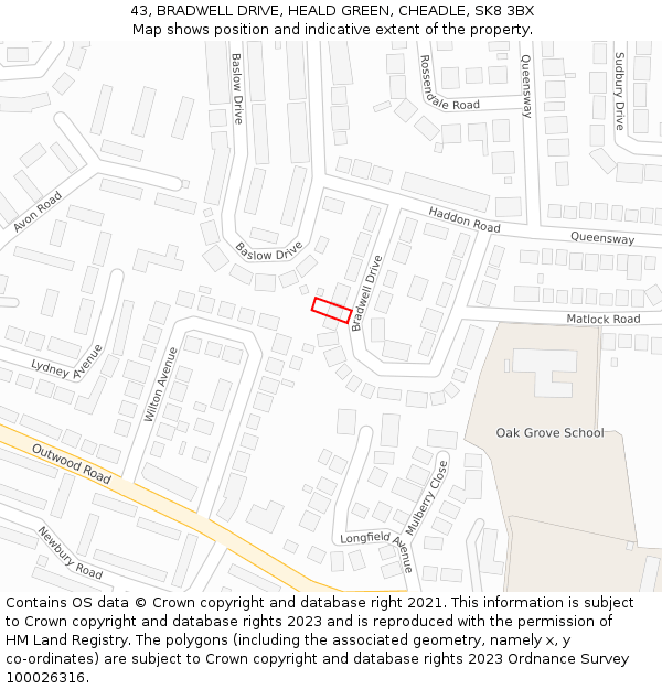 43, BRADWELL DRIVE, HEALD GREEN, CHEADLE, SK8 3BX: Location map and indicative extent of plot