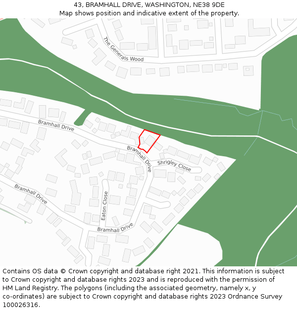 43, BRAMHALL DRIVE, WASHINGTON, NE38 9DE: Location map and indicative extent of plot