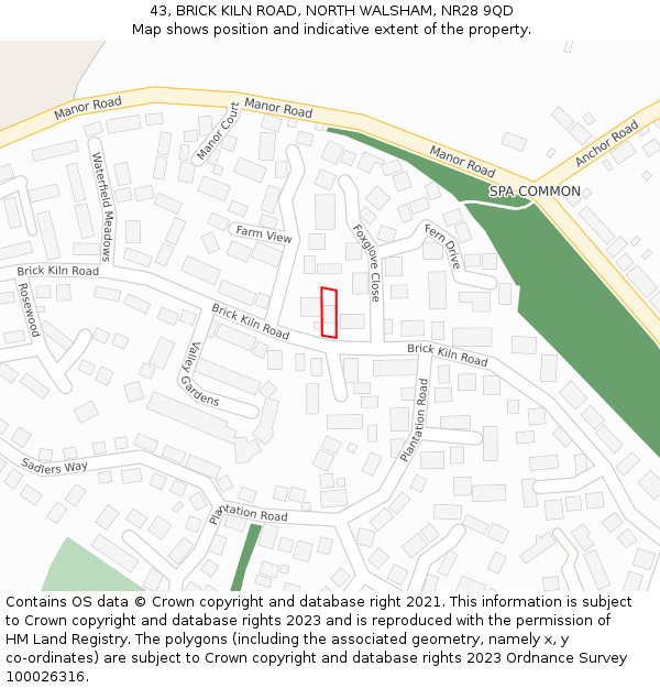 43, BRICK KILN ROAD, NORTH WALSHAM, NR28 9QD: Location map and indicative extent of plot