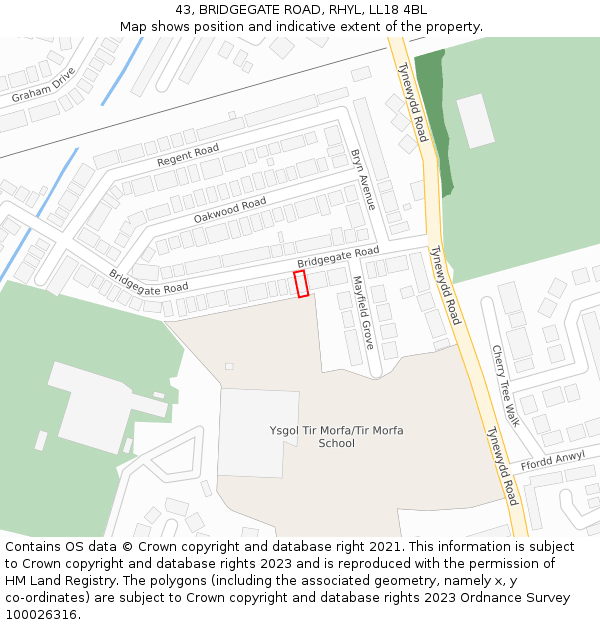 43, BRIDGEGATE ROAD, RHYL, LL18 4BL: Location map and indicative extent of plot