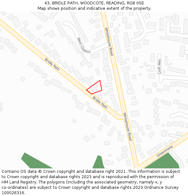 43, BRIDLE PATH, WOODCOTE, READING, RG8 0SE: Location map and indicative extent of plot