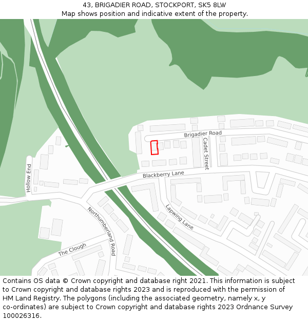 43, BRIGADIER ROAD, STOCKPORT, SK5 8LW: Location map and indicative extent of plot