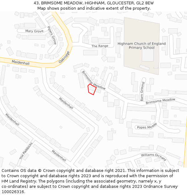 43, BRIMSOME MEADOW, HIGHNAM, GLOUCESTER, GL2 8EW: Location map and indicative extent of plot
