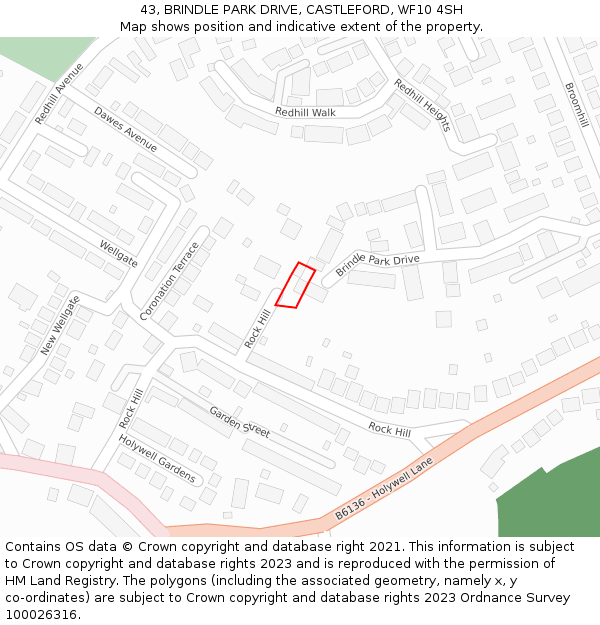 43, BRINDLE PARK DRIVE, CASTLEFORD, WF10 4SH: Location map and indicative extent of plot