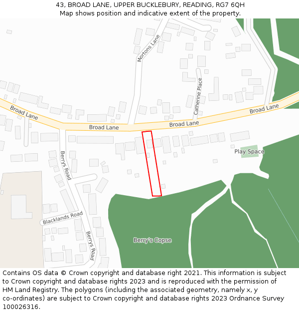 43, BROAD LANE, UPPER BUCKLEBURY, READING, RG7 6QH: Location map and indicative extent of plot