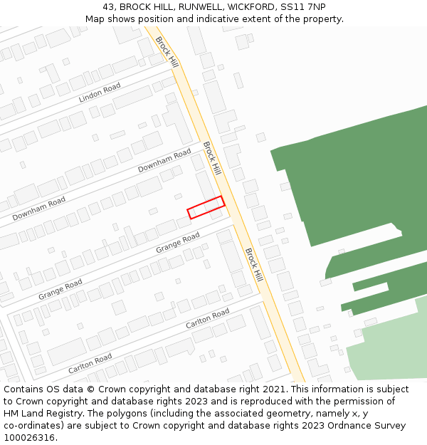 43, BROCK HILL, RUNWELL, WICKFORD, SS11 7NP: Location map and indicative extent of plot