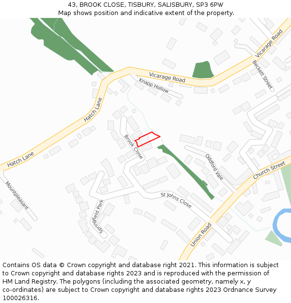 43, BROOK CLOSE, TISBURY, SALISBURY, SP3 6PW: Location map and indicative extent of plot