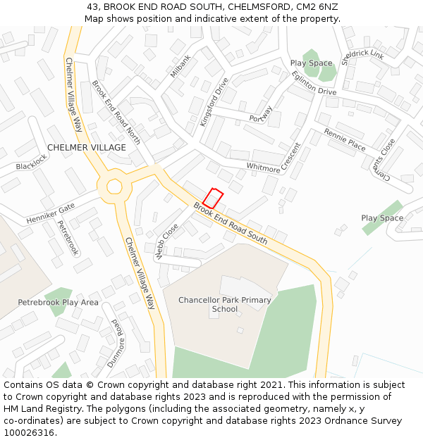 43, BROOK END ROAD SOUTH, CHELMSFORD, CM2 6NZ: Location map and indicative extent of plot