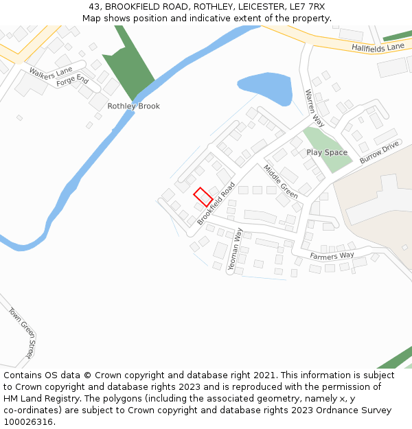 43, BROOKFIELD ROAD, ROTHLEY, LEICESTER, LE7 7RX: Location map and indicative extent of plot