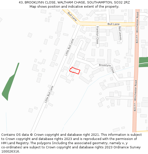 43, BROOKLYNN CLOSE, WALTHAM CHASE, SOUTHAMPTON, SO32 2RZ: Location map and indicative extent of plot