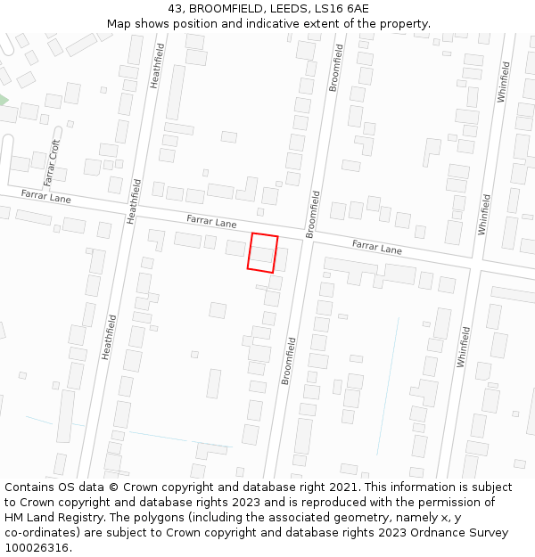 43, BROOMFIELD, LEEDS, LS16 6AE: Location map and indicative extent of plot