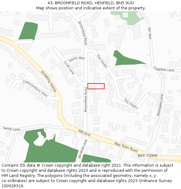 43, BROOMFIELD ROAD, HENFIELD, BN5 9UD: Location map and indicative extent of plot