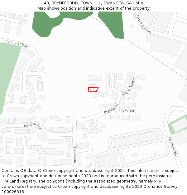 43, BRYNFFORDD, TOWNHILL, SWANSEA, SA1 6RA: Location map and indicative extent of plot