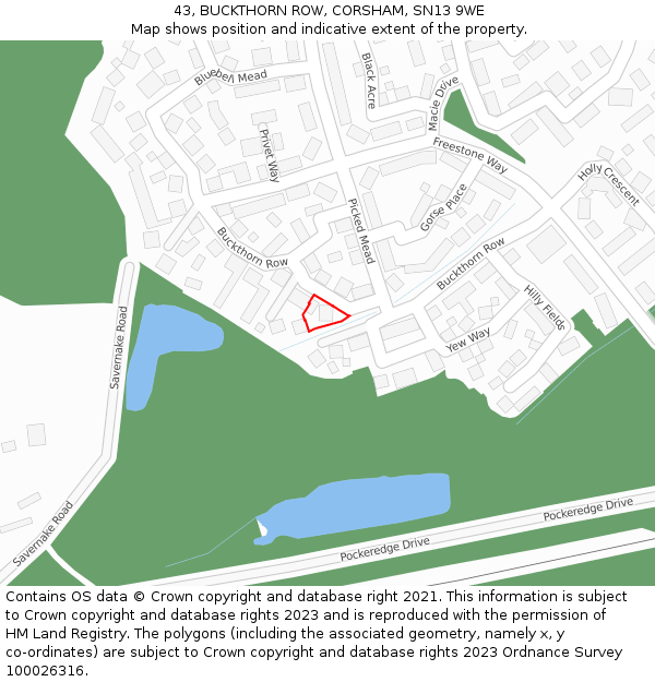 43, BUCKTHORN ROW, CORSHAM, SN13 9WE: Location map and indicative extent of plot