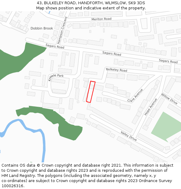 43, BULKELEY ROAD, HANDFORTH, WILMSLOW, SK9 3DS: Location map and indicative extent of plot