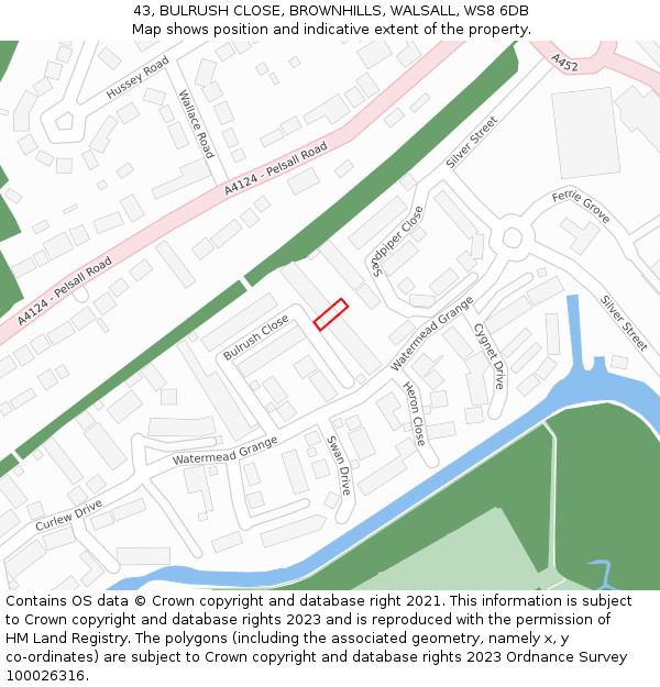 43, BULRUSH CLOSE, BROWNHILLS, WALSALL, WS8 6DB: Location map and indicative extent of plot