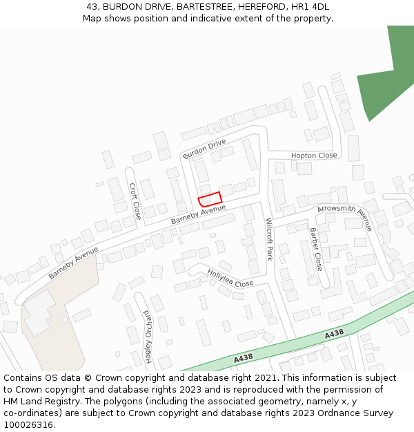 43, BURDON DRIVE, BARTESTREE, HEREFORD, HR1 4DL: Location map and indicative extent of plot