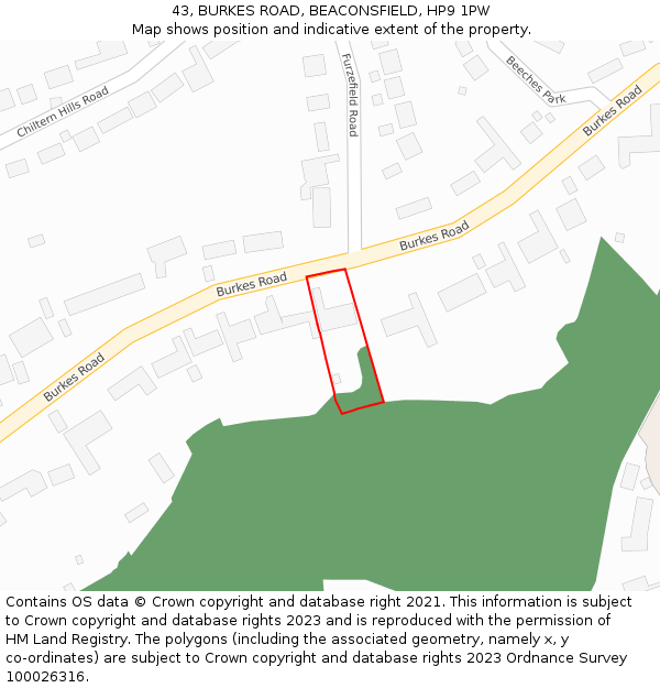 43, BURKES ROAD, BEACONSFIELD, HP9 1PW: Location map and indicative extent of plot