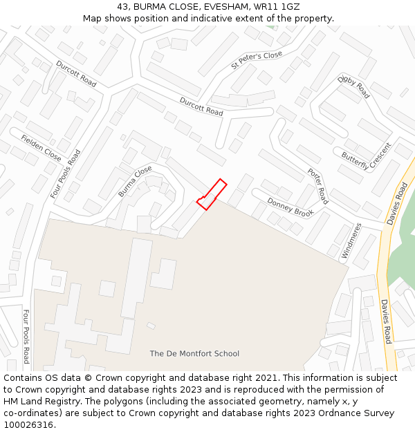 43, BURMA CLOSE, EVESHAM, WR11 1GZ: Location map and indicative extent of plot