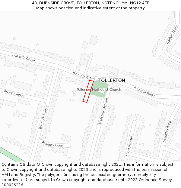 43, BURNSIDE GROVE, TOLLERTON, NOTTINGHAM, NG12 4EB: Location map and indicative extent of plot