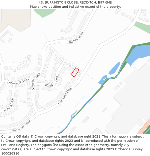 43, BURRINGTON CLOSE, REDDITCH, B97 6HE: Location map and indicative extent of plot