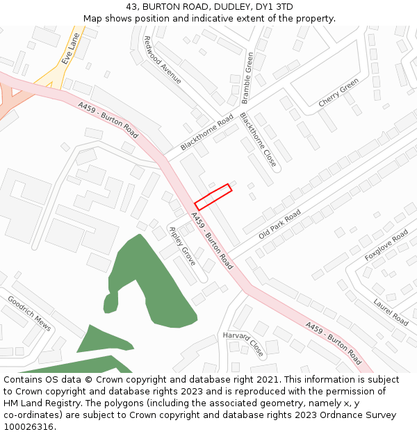 43, BURTON ROAD, DUDLEY, DY1 3TD: Location map and indicative extent of plot