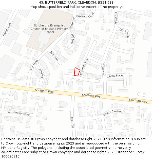 43, BUTTERFIELD PARK, CLEVEDON, BS21 5EE: Location map and indicative extent of plot