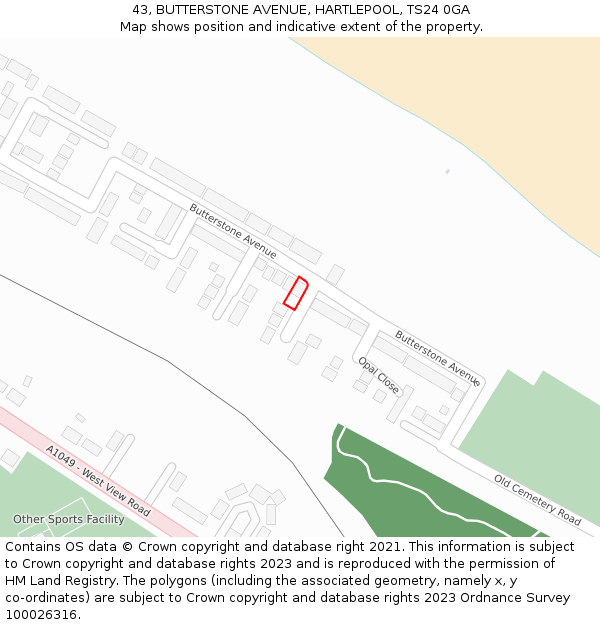 43, BUTTERSTONE AVENUE, HARTLEPOOL, TS24 0GA: Location map and indicative extent of plot