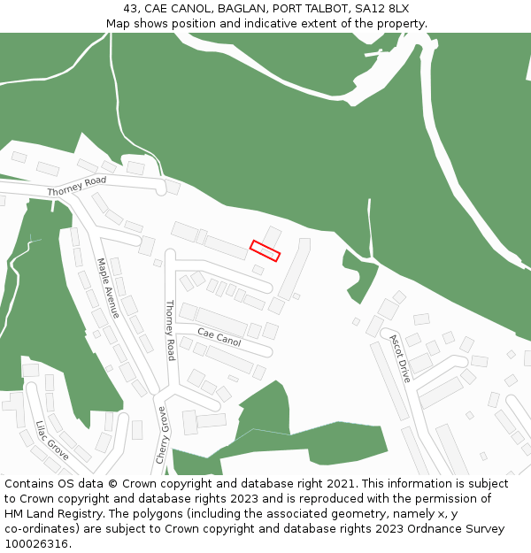43, CAE CANOL, BAGLAN, PORT TALBOT, SA12 8LX: Location map and indicative extent of plot