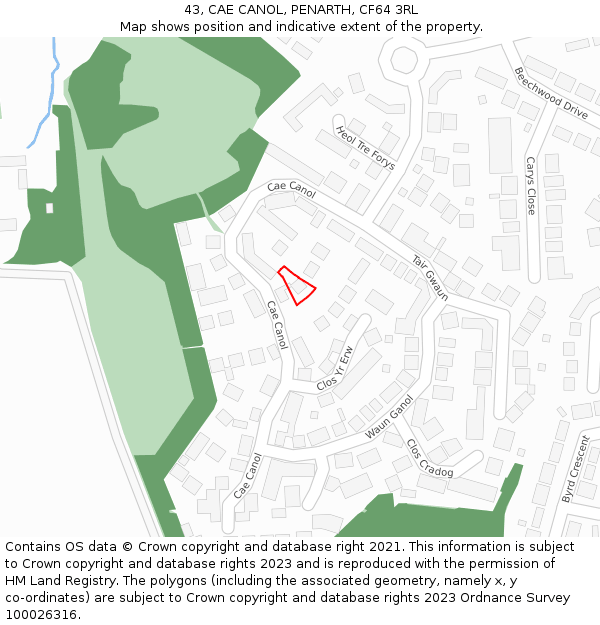43, CAE CANOL, PENARTH, CF64 3RL: Location map and indicative extent of plot