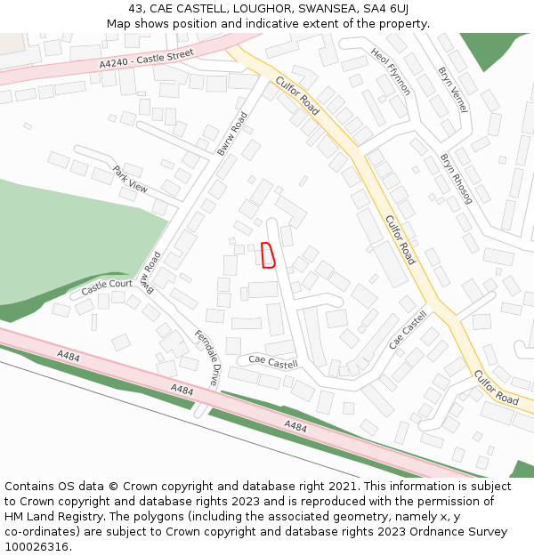 43, CAE CASTELL, LOUGHOR, SWANSEA, SA4 6UJ: Location map and indicative extent of plot