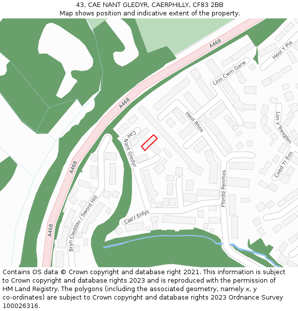 43, CAE NANT GLEDYR, CAERPHILLY, CF83 2BB: Location map and indicative extent of plot