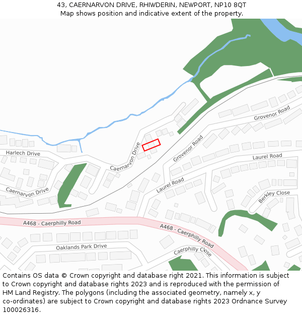 43, CAERNARVON DRIVE, RHIWDERIN, NEWPORT, NP10 8QT: Location map and indicative extent of plot