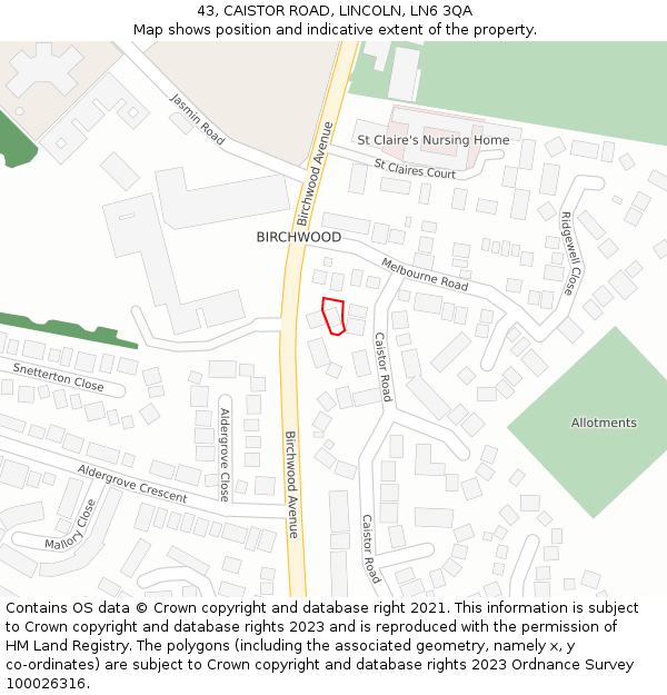 43, CAISTOR ROAD, LINCOLN, LN6 3QA: Location map and indicative extent of plot