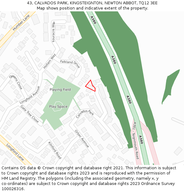 43, CALVADOS PARK, KINGSTEIGNTON, NEWTON ABBOT, TQ12 3EE: Location map and indicative extent of plot