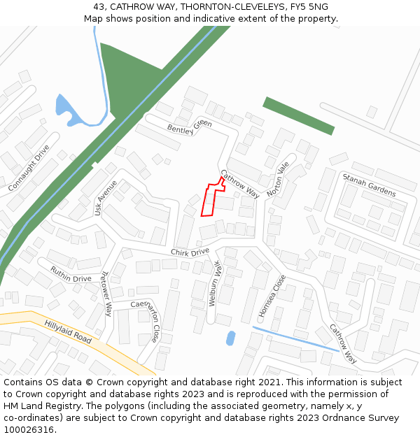 43, CATHROW WAY, THORNTON-CLEVELEYS, FY5 5NG: Location map and indicative extent of plot