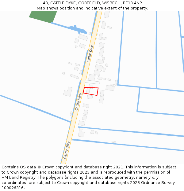 43, CATTLE DYKE, GOREFIELD, WISBECH, PE13 4NP: Location map and indicative extent of plot