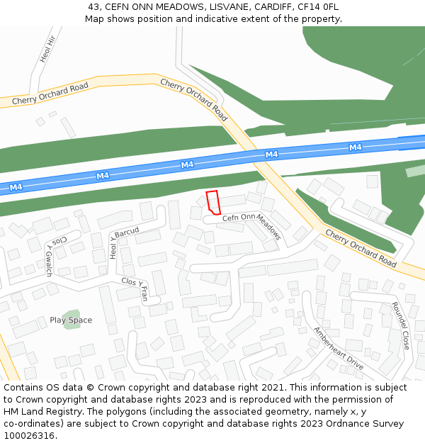 43, CEFN ONN MEADOWS, LISVANE, CARDIFF, CF14 0FL: Location map and indicative extent of plot