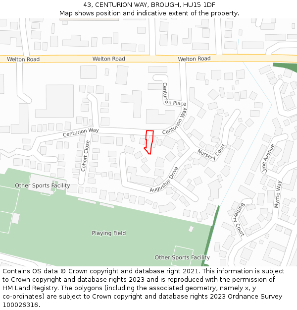 43, CENTURION WAY, BROUGH, HU15 1DF: Location map and indicative extent of plot