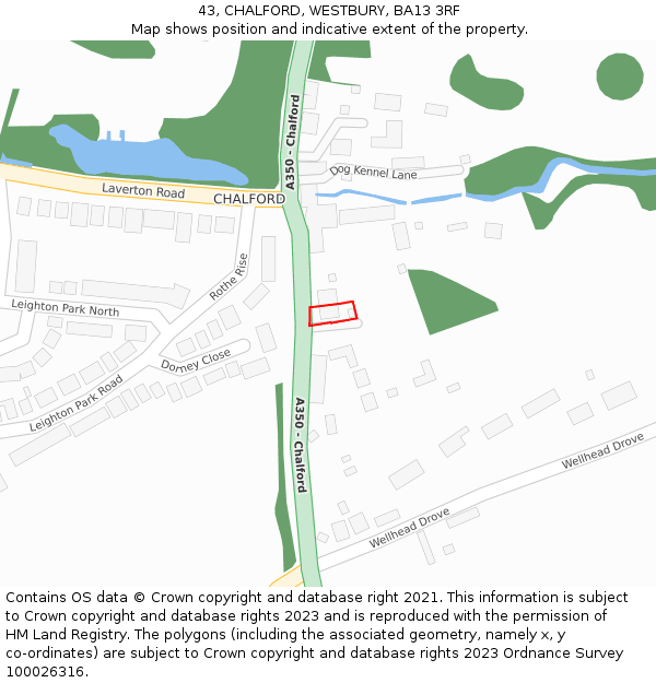 43, CHALFORD, WESTBURY, BA13 3RF: Location map and indicative extent of plot