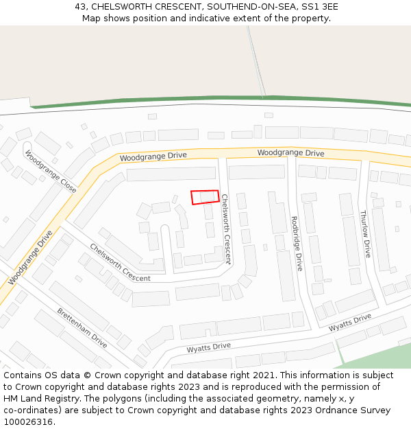 43, CHELSWORTH CRESCENT, SOUTHEND-ON-SEA, SS1 3EE: Location map and indicative extent of plot