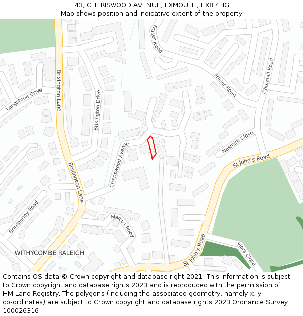43, CHERISWOOD AVENUE, EXMOUTH, EX8 4HG: Location map and indicative extent of plot
